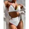 High Waist Bikini Women V-Neck Swimwear Push Up Swimsuit Female Patchwork Bathing Suits Summer Beach Wear Swimming Suit 210407