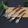 Flatware Sets Jaswehome 4PCS Stainless Steak Knife Set Dinnerware ABS Wood Grain Handle Fork Spoon TablewareFlatware