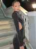 セクシーなブラックグリッターミニドレス長袖バックレスラインストーンフォーマルパーティードレス女性秋のボディコンドレスクラブ衣装T220816