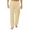 Men's Pants Cotton Line Summer Fashion Casual Solid Color Straight Loose White Joggers Elastic Waist Plus Size Trousers 3XL 220826