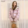 Parkas en duvet pour femmes FTLZZ veste d'hiver femmes argent manteau de canard doré imperméable fermeture éclair vêtements d'extérieur dame lâche à capuche courte Luci22