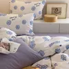 Artistic Blue Flower Bed Four Piece Set of Cotton Sheet Quilt Cover Three in Student Dormitory