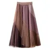 Gauze Patchwork Pleated Midi Skirts Spring Summer Fashion Streetwear Casual Elastic High-waisted Women's Skirt 220317