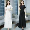 Maxi -jurken voor vrouwen vintage witte zwarte chiffon casual jurk plus size ropa mujer verano longue femme tunics vestidos 220518