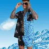 Man Sommar Casual Shirt och Korta Tracksuit Print TrackSuits Två Piece Matching Sets Stranddräkt Andningsbara Blus Shorts Sets