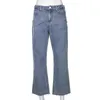 Sexig kedja lapptäcke jeans kvinnor solid rak jean byxor kvinnlig ihålig fritid denim byxor streetwear mode jeans t220728