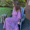 Bohemian Summer Dress Women Elegant Lantern Sleeve V Neck Loose Floral Print Beach Party Maxi Long Dresses Vacation Vestido 226014