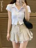 Sweetown Korean Fashion Khaki Krótka spódnica koronkowe wykończenie urocze plisowane spódnice damskie w stylu Preppy Style Up High talia Letnia spódnica 220513