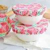 Reusable Bowl Covers Kitchen Tools Cotton Fabric Elastic Stretchy Cloth Plate Lid Covers Fruit Print Multifunctional Set of 3