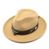 Chapeau de Cowboy occidental pour hommes, avec ceinture en cuir, décoration à large bord, casquette de Jazz, automne et hiver