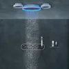 Weiß Schwarz High Flow Badezimmer Unterputz-Thermostat-Duschset Bluetooth LED Deckenduschkopf Lautsprecher mit Aufbewahrungsregal Wasserhahn Rain Misty