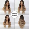 EASIHAIR Ombre Brown Long Wavy Synthetic Wigs Middle Part Natural Hairs for Women Daily Cosplay Party Heat Resistant Fiber 220525