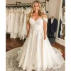 Robe de mariée de plage style Boho, grande taille, en Tulle et dentelle, avec des appliques de balayage, épaules dénudées, sur mesure