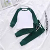 Baby Spring Ribbed Clothing Set Boys Girls Patchwork Outfits Article Pit Cotton Long Sleeve Pullover T Shirt + Pants 2 Piece Sets Kids Autumn Simple Shape