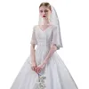 Andra bröllopsklänningar glänsande spetsapplikationer kort ärm vestidos de novia 2022 vit v-hals prinsessan brud klänningar plus storlek annan