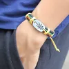 Retro Leather Bracelet Alloy Jewelry Colorful Maple Leaves Rope Bracelet Punk Jamaican Reggae Red Yellow Green Men'S Dangle Decorate