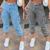 Женские боковые карманы Slouchy Women Breeches Bants Harem Light Blue Bluy Black Grey Denim Fashion Jogger 2xl 220701