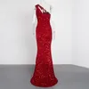 Casual Dresses One Shoulder Sexy Hollow Out Sequin Maxi Dress Sleeveless Front Split Mermaid Formal Evening Party Gown Red BlackCasual