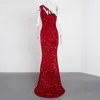 Lässige Kleider, eine Schulter, sexy, aushöhlen, Pailletten-Maxikleid, ärmellos, vorne, geteilt, Meerjungfrau, formelles Abend-Partykleid, Rot, Schwarz, lässig