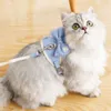 고양이 조끼 하네스와 끈 세트 꽃 자수 메쉬와 함께 귀여운 파란색 bowtie 강아지 조끼 작은 중형 큰 고양이 개 B73