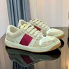 Designer Stripe Shoes Mode Screener Smutsigt läder Snörning Tennissko Tyg Låg topp Canvas Sport Fritidskläder Herr Dam Sneaker storlek 35-45