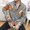 Camicie casual da uomo Camicia impiombata a griglia Moda manica lunga Hip Hop Party Stagewear Social Luxury Gold Retro Strip Print For MenMen's Eldd22