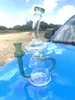 9 Inch Transparency Green Tube Hookah Glass Bong Dabber Rig Recycler Pipes Water Bongs Smoke Pipe 14.4mm Female Joint 14mm Bowl Local Warehouse