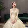 Diğer Gelinlik Altın Dantel Müslüman Elbise Büyük Trenle 2022 Yüksek Boyun Tam Kollu Elbise Vintage Bridal X