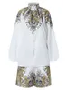 Set da donna elegante 2 pezzi stampa floreale colletto alla coreana bottoni manica lunga top e pantaloncini abiti da ufficio camicetta vintage da donna 220817