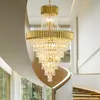 Lâmpadas pendentes Candelador de cristal de luxo dourado para teto do hotel Sala de escada Sala pendurada luminária de lâmpadas pendentes modernas leves