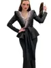 Black Fashion Long Sleeve Prom Jumpsuit Dress 2022 Beaded Peplum Women Outfit Evening gown Party Tuxedos Formal Wear pant suit