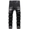 破れたバラ刺繍メンズジーンズ2022新しいスリムフィットストレートストリートウェアカジュアルコットンデニムパンツブラックホールスキニーズボン