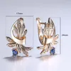 Dangle & Chandelier Rose Gold Flower Leaf CZ Blue Stone Earrings For Women Girls Stylish Elegant Fashion Jewelry GE336Dangle