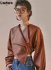 Lautaro Spring Autumn Brown Short Asymmetrical Faux Leather Jacket Women European and American Style Fashion Designer Clothes L220801