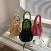 Bolsas de noche Golpe de verano Pequeño cubo de cuero de PU con asa de cuerda Bolso de diseñador de mujer Bolso lateral de hombroEvening EveninEveni