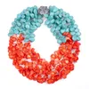 Hänghalsband rader naturliga röda korall blå teardrop turkoises stenhalsband full afrikanska pärlor bröllop smycken kvinnor cnr807 förlenande