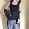 Повседневные платья сексуальные элегантные дамы 2022 летние женщины без рукавов Черная 3D Роза Любое подвесное платье сетка кардиган два куска сета