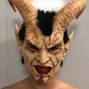 Máscaras de festa Lúcifer Cosplay Mask Demon Devil Horn Latex com Bloody Bouth Halloween Horror Figurino 230206