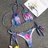 Smycken leopard bikini kvinnor ihåliga baddräkt kvinnlig thong badkläder diamant set halter baddräkt 220616