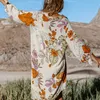 Bayan Petal Floral Düğmeli Gömlek Mini Elbise Kadın Günlük V yaka Dönüşü Blon Gevşek Yaz Sundress 220516