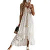 Повседневные платья без бретелек Лето Boho Maxi Dress Женщины V-образным вырезом с кисточками Белое кружево Сексуальные богемные нерегулярные длинные пляжные VestidosCasual