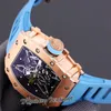 2022 Miyota Mens Mens Watch 18K Rose Gold Gold Black Skeleton Sile Blue Rubber Strap Super Edition PureTime01 E272-3502