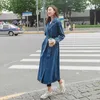 Denim Trench Coat For Women Autumn Loose Long Coat Women Double-Breasted Loose Jeans Trench Coat Windbreaker Manteau Femme