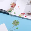 Bookmark 1 Pcs Metal Chinese Style Vintage Creative Lotus Flower Rose Leaf Vein Hollow Pendant Apricot Gifts