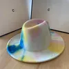 Boinas Fedora sombreros mujeres hombres ala ancha Tie Dye Otoño Invierno Vintage Fascinator Multicolor fieltro sombrero vaquero HatBerets