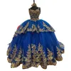 Königsblaue Quinceanera-Kleider für 16-jährige Mädchen, Applikationen, Perlenstickerei, Prinzessinnen-Geburtstag, Schnürkorsett, Abendkleid für 15 Jahre