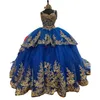 Royal Blue Quinceanera Abiti Sweety 16 Ragazza Appliques Perline Principessa Compleanno corsetto con lacci Abito da ballo vestido de 15 anos qui293g