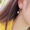 Dangle Chandelier Zhanhao Jewelry Boucles d'oreilles en forme de poire en or 9 carats avec diamant jaune synthétique 4.00ct / Paire pleine de luxeDangle Farl22