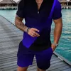 Summer Men s Tracksuit Gradual printing Short Sleeve Zipper Polo Shirt Shorts Set for Men Casual Streetwear 2 piece Suit 220613