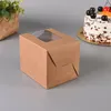 ギフトラップ10/20/50PCS Kraft Paper Muffin Boxes for Portable Cupcake Packaging透明な窓白い段ボールバッグハンドルギフト